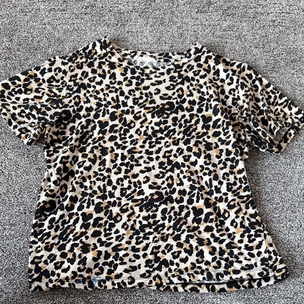 Leopard Print Short Sleeve Women's Top - Tan/Black